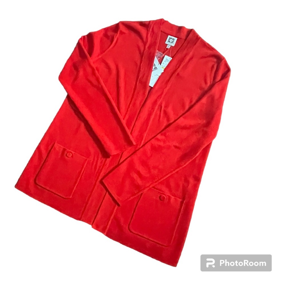 NWT Anne Klein Poppy Red Open Cardigan - Picture 7 of 9